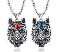 Kawailay 2 collane con ciondolo a forma di lupo, stile norreno, vichingo, gotico, punk, biker, rock, hip hop, unisex, con occhi rossi e blu