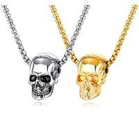 Kawailay 2 collane con teschio, stile retrò, con ciondolo a forma di teschio gotico, rock punk hip hop, collana da uomo e da uomo, oro e argento, Metallo