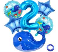 Kawailay 2° compleanno decorazione animale marino 2° compleanno palloncini decorativi balena palloncino blu numero 2 palloncini per ragazzi 2 anni festa a tema festa