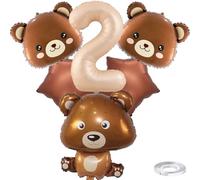 Kawailay 2. Orso di compleanno, decorazione per il 2° compleanno, palloncini decorativi, orso marrone, testa di orso, in pellicola, con numero 2, palloncini per bambini, ragazze, feste a tema