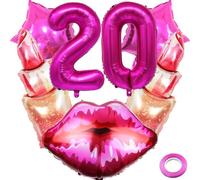 Kawailay 20° rossetto compleanno decorazione bacio labbra palloncino dolce 20° compleanno palloncini rosa numero 20 palloncini palloncini per ragazza donna compleanno festa motto festa