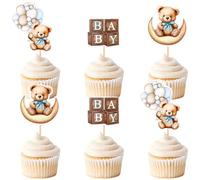 Kawailay 24 decorazioni per cupcake a tema orso, a tema orso, decorazione per torte per baby shower, feste di compleanno per ragazzi e ragazze, stile 2