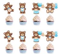 Kawailay 24 decorazioni per cupcake a tema orso, a tema orso, decorazione per torte per baby shower, feste di compleanno per ragazzi e ragazze, stile 1