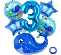 Kawailay 3° compleanno balena decorazione stella marina 3° compleanno palloncini decorativi balena palloncino blu numero 1 palloncino per ragazzi ragazze compleanno festa motto festa