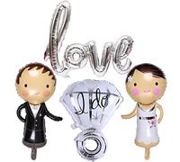Kawailay 4 palloncini per matrimonio, coppia di sposi, in pellicola, per matrimonio, San Valentino, argento