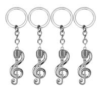 Kawailay 4 portachiavi in metallo con note musicali, simbolo musicale, portachiavi per feste a tema musicale, per uomini e donne, Argento