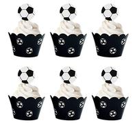 Kawailay 48 pezzi tema calcio cupcake wrapper e cupcake toppers calcio compleanno decorazione torta football muffin decorazione per ragazzi calcio calcio calcio sport festa compleanno decorazione
