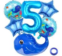 Kawailay 5° compleanno balena decorazione stella marina 5° compleanno palloncini decorativi balena palloncino blu numero 5 palloncini per ragazzo ragazza compleanno festa festa motto festa