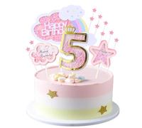 Kawailay 5° compleanno decorazione torta ragazza Happy Birthday arcobaleno Cake topper nuvole stelle coperchio per ragazze compleanno - rosa