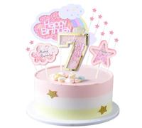 Kawailay 7° compleanno decorazione torta ragazza Happy Birthday arcobaleno Cake topper nuvole stelle coperchio per ragazze compleanno - rosa