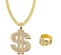 Kawailay Collana con ciondolo a forma di dollaro, collana con ciondolo a forma di dollaro, rock, punk, hip hop, collana in oro rapper biker, collana per uomini e donne, stile oro 1
