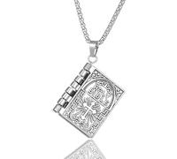 Kawailay Collana con ciondolo a forma di libro della Bibbia, stile vintage, rock, punk, hip hop, rapper biker, collana religiosa per uomo e uomo - argento