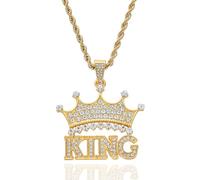Kawailay Corona King - Collana con ciondolo a forma di corona, con simbolo del king, per uomo e donna, stile oro 1, Strass