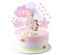 Kawailay Decorazione per 4° compleanno, ragazze, arcobaleno, nuvole, stelle, torta Happy Birthday