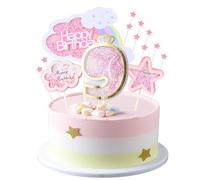 Kawailay Decorazione per Torta del 9° Compleanno per Ragazze - Happy Birthday Topper per Torta Arcobaleno con Nuvole e Stelle - Rosa