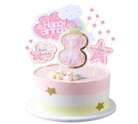 Kawailay Decorazione torta per 8 compleanno di una ragazza, decorazione torta 8 anni, con nuvole arcobaleno e stelle, decorazione torta 8 anni per ragazza Forniture festa di compleanno - rosa