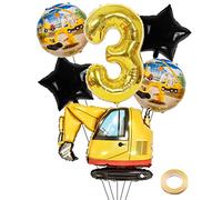 Kawailay Escavatore, decorazione per compleanno, 3 anni, 3. cantiere, decorazione per compleanno, oro, numero 3, palloncini per escavatori, palloncini a elio, per ragazzi e feste di compleanno