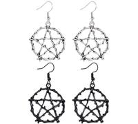 Kawailay Orecchini a forma di pentagramma gotico - Vintage Stella Dangle Rock Punk gancio per donne - Argento Nero, Lega di acciaio