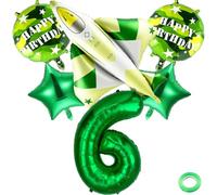 Kawailay Palloncini per 6° compleanno, motivo: aereo da combattimento, decorazione per il 6° compleanno, motivo mimetico, colore verde, con numero 6, per feste di compleanno di ragazzi
