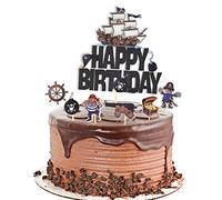 Kawailay Topper per torta a tema pirata, set da 7 pezzi, per decorare dessert di compleanno, carta colorata, topper per cupcake, nave a vela nautica, scrigno del tesoro, festa per ragazzi