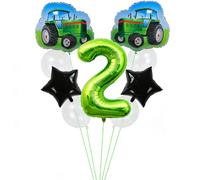 Kawailay Trattore - Decorazione per compleanno, 2 anni, 2° trattore, decorazione di compleanno, verde, numero 2 palloncini, trattore, in alluminio, per bambini, ragazzi, feste di compleanno