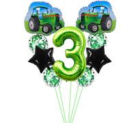 Kawailay Trattore - Decorazione per compleanno, 3 anni, 3° trattore, decorazione di compleanno, verde, numero 3 palloncini, trattore, in alluminio, per bambini, ragazzi, feste di compleanno