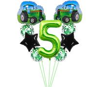 Kawailay Trattore - Decorazione per compleanno, 5 anni, 5° trattore, decorazione di compleanno, verde, numero 5 palloncini, trattore, in alluminio, per bambini, ragazzi, feste di compleanno