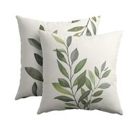Kawani Fodere per cuscini con foglie di ulivo 45,7 x 45,7 cm, set di 2, fodere botaniche in cotone e lino per piante con foglie verdi, rustiche, quadrate, per divano, poltrona, patio, veranda