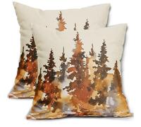Kawani Set di 2 federe decorative per cuscini con albero autunnale, 61 x 61 cm, arancione bruciato, acquerello, foresta, stile rustico, autunno, natura, cotone, decorazione per la casa, divano,