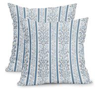 Kawani Set di 2 federe per cuscini con motivo floreale blu, 55 x 55 cm, stile rustico, blu e crema, stile vintage, per esterni, decorazione per la casa e il divano