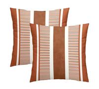 Kawani Set di 2 federe per cuscini in stile bohémien, 50 x 50 cm, colore arancione bruciato, bianco e marrone, moderne e decorative, in cotone, per decorare il divano