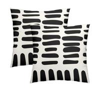 Kawani Set di 2 federe per cuscini moderne, 50 x 50 cm, stile bohémien, bianco e nero, decorative, con stampa geometrica astratta, in cotone, per decorare la casa e il divano
