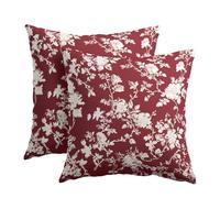 Kawani Set di 2 federe per cuscini vintage con motivo floreale, 40,6 x 40,6 cm, stile rustico, rosso vino e bianco, per esterni, decorazione per la casa