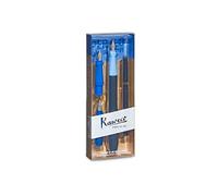 Kaweco Perkeo - Penna stilografica per calligrafia blu I Premium con 3 cartucce di inchiostro nero perla I penna stilografica 15,5 cm, pennino I: 1,1 mm, 1,5 mm, 1,9 mm