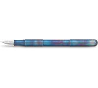 Kaweco SUPRA - Penna stilografica Fireblue in acciaio inox, esclusiva penna stilografica per cartucce d'inchiostro, con scatola in metallo retrò, 16,5 cm, pennino I: F (fine)