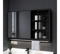 KAXLDHH Mobile Bagno Con HD Specchio Da Parete, Armadietto Bagno Con Struttura In Alluminio, Armadietto Contenitore In Legno Massello Per Toeletta Stile Moderno Rustico(Black,100CM/39.3IN)