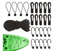 Kayak Bungee Rope Kit - 52ft Elastic Shock Cord With Ball Bungee Corde | Hooks And Rope Buckles | Outdoor Tie Down Accessory Set per kayak, barche, campeggio, viaggi e roof Racks