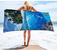 KAYAMU Telo Mare Microfibra Delfino Grande 180x90 cm, Antisabbia ad Impermeabile, Asciugamano da Spiaggia Isole, Leggero Teli Mare, per Mare Picnic e Bagno Uomo Donna
