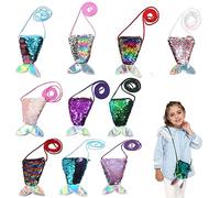 KAYEF 10 pezzi Borsa per sirena Bambini borsa di paillettes Bambini borsa di paillettes coda di sirena paillettes Mini borsa crossbody Bambini regalo di compleanno