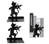 KAYEF 2 pezzi fermalibri, fermalibri in metallo nero, fermalibri per librerie, fermalibri neri, fermalibri per librerie in metallo, fermalibri per scuole, uffici (gatto)