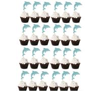 KAYEF 24 pezzi decorazioni per delfini, decorazioni per cupcake con delfini blu glitterati, cake topper di animali marini, accessori per decorazioni di compleanno a tema oceano