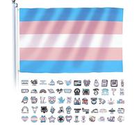 KAYEF Bandiere transgender + 60 adesivi orgogliosi per interni e esterni, feste, sfilate e decorazioni