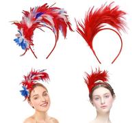 KAYEF cerchietto con piume, 2 pezzi 1920 donne glamour copricapi, rosso cerchietto piume, 1920s finto fiore fascia per carnevale cocktail matrimonio tea party