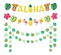 KAYEF decorazioni per feste hawaii, 4 pezzi decorazioni feste estive - fenicottero ananas tiki tropical party supplies, bandiera logo aloha oro glitter per piscine estive