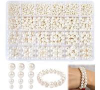 KAYEF Perle bianche rotonde per la realizzazione di braccialetti di perline Perla bianca con foro, perle bianche decorative per la realizzazione di braccialetti e collane di decorazione artigianale