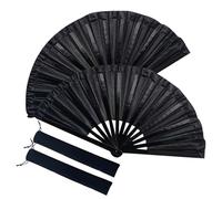KAYEF ventaglio grande nero, 2 pezzi ventaglio pieghevole cinese, ventaglio pieghevole a mano, ventaglio pieghevole cinese tai chi, adatto a uomini e donne per performance, danza, decorazione, regali