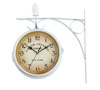 KayEsampra Orologio da parete in stile retrò, con doppio quadrante e asta di fissaggio, pendolo double face, per interni ed esterni, casa, giardino, cucina, cortile, soggiorno, orologio da stazione