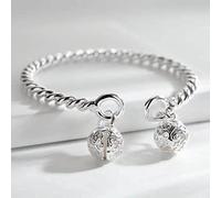 KAYISI Bracciali a Catena con Bracciale Rigido, Bracciale Rigido con Campanelle Solide Bracciale Rigido Regolabile con amuleto Aperto Gioielli (Color : Silver)