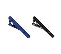 KAYLRE 2 PCS Fermacravatte per Uomo,Fermacravatte Classici per Uomo per Anniversario di Matrimonio Affari Vita Quotidiana(Nero pistola + Blu navy)