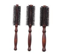 KAYLRE 3 PCS Spazzola Capelli Rotonda e Spazzola con Setole di Cinghiale con Manico in Legno(diametro: 5 cm 4,7 cm 4 cm),Spazzola per Capelli per Lisci e Riccia con Pulizia Artigli